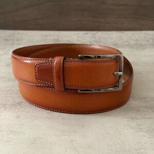 Nordstrom Men's Brown Italian Leather Waist Belt Silver Tone Buckle Size 36